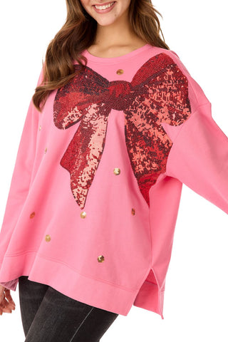 Mud Pie Womens Holiday Bow Sparkle Sweatshirt-Women's Sweatshirt/Pullover-Simply Blessed Children's Boutique