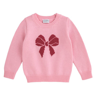Mud Pie Girls Pink Bow Crewneck Sweater-Girls Sweatshirt/Pullover-Simply Blessed Children's Boutique
