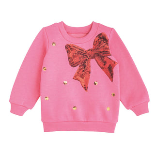 Mud Pie Girls Sparkle Bow Holiday Sweatshirt-Girls Sweatshirt/Pullover-Simply Blessed Children's Boutique