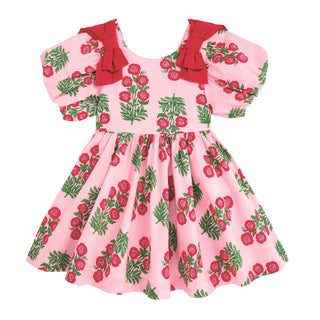 Mud Pie Christmas Block-Print Bow Dress-Girls Dresses-Simply Blessed Children's Boutique