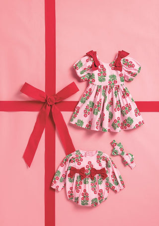 Mud Pie Christmas Block-Print Bow Dress-Girls Dresses-Simply Blessed Children's Boutique