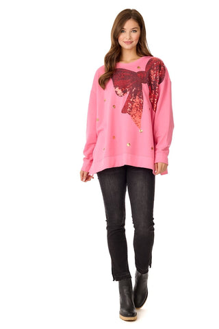 Mud Pie Womens Holiday Bow Sparkle Sweatshirt-Women's Sweatshirt/Pullover-Simply Blessed Children's Boutique