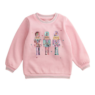 Mud Pie Girls Pink Nutcracker Sequin Sweatshirt-Girls Sweatshirt/Pullover-Simply Blessed Children's Boutique