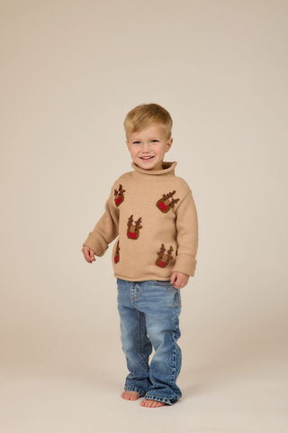 Mud Pie Boys Scattered Reindeer Rollneck Sweater-Boys Sweatshirt/Pullover-Simply Blessed Children's Boutique