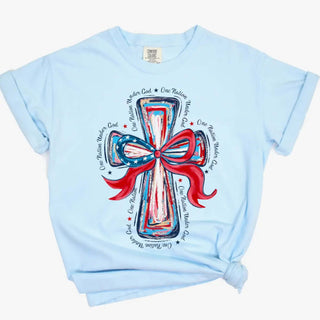Patriotic Watercolor Cross Tee-Women's Graphic Tees-Simply Blessed Children's Boutique