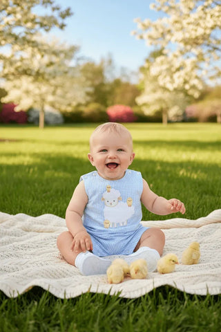 Petit Ami Baby Boys Blue Seersucker Lamb Jon Jon-Boys One-Piece-Simply Blessed Children's Boutique