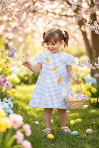 Petit Ami Baby Girl Easter Bunny Gingham Dress with Petal Sleeves-Girls Dresses-Simply Blessed Children's Boutique