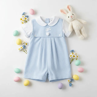 Petit Ami Blue Check Boys Easter Shortall-Boys One-Piece-Simply Blessed Children's Boutique