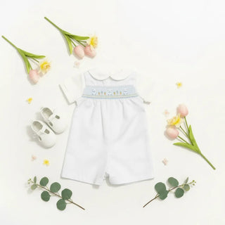 Petit Ami Boys Easter Smocked Shortall-Infants-Simply Blessed Children's Boutique