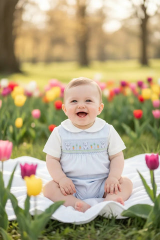 Petit Ami Boys Easter Smocked Shortall-Infants-Simply Blessed Children's Boutique