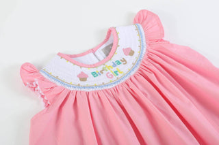 Pink Birthday Girl Smocked Bishop Dress-Girls Dresses-Simply Blessed Children's Boutique