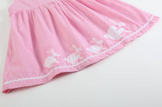 Pink Gingham Bunny Family Button Dress-Girls Dresses-Simply Blessed Children's Boutique