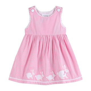 Pink Gingham Bunny Family Button Dress-Girls Dresses-Simply Blessed Children's Boutique