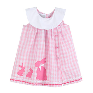 Pink Gingham Bunny Family Yoke Dress-Girls Dresses-Simply Blessed Children's Boutique