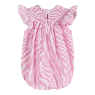 Pink Seersucker Bunnies Smocked Flutter Romper-Girls One-Piece-Simply Blessed Children's Boutique