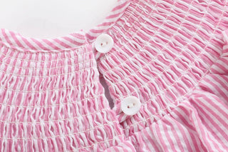 Pink Seersucker Bunnies Smocked Flutter Romper-Girls One-Piece-Simply Blessed Children's Boutique