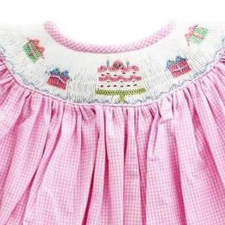 Pink Smocked Happy Birthday Bishop Dress-Girls Dresses-Simply Blessed Children's Boutique