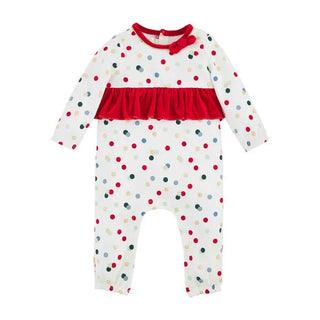Polka Dot Baby Girls Christmas Romper - MudPie-Infants-Simply Blessed Children's Boutique