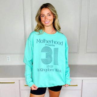Poppy and Pine Proverbs 31 Motherhood Sweatshirt-Women's Sweatshirt/Pullover-Simply Blessed Children's Boutique