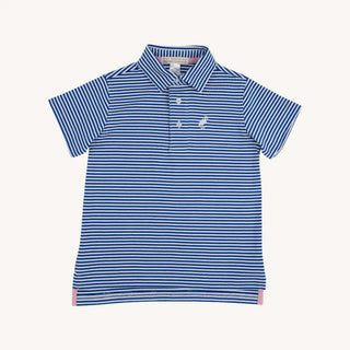 Prim and Proper Polo – Rockefeller Royal Stripe/Worth Avenue White-Boys Short Sleeve Shirts-Simply Blessed Children's Boutique