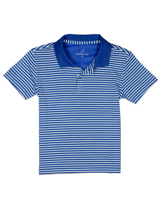 Properly Tied Boys Dallas Polo in Royal Blue Stripe-Boys Short Sleeve Shirts-Simply Blessed Children's Boutique