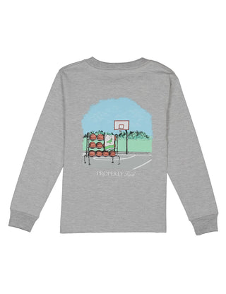 Properly Tied Boys Long Sleeve Basketball Shirt in Light Heather Gray-Boys Long Sleeve Shirts-Simply Blessed Children's Boutique