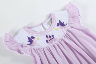 Purple Fairy Castle Smocked Flutter Romper-Girls One-Piece-Simply Blessed Children's Boutique