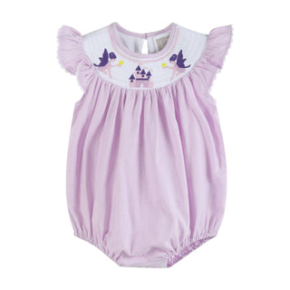 Purple Fairy Castle Smocked Flutter Romper-Girls One-Piece-Simply Blessed Children's Boutique