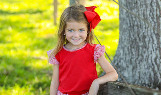 Red Flutter Sleeve Top-Girls Short Sleeve Shirts-Simply Blessed Children's Boutique