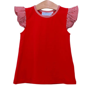 Red Flutter Sleeve Top-Girls Short Sleeve Shirts-Simply Blessed Children's Boutique