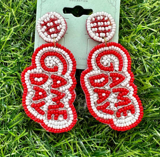 Red & White Game Day Seed Bead Earrings-Women's Earrings-Simply Blessed Children's Boutique
