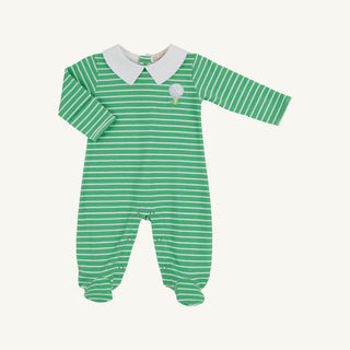Rock Me Romper – Gibson Island Green Stripe/Worth Ave White/Golf | The Beaufort Bonnet Company-Boys One-Piece-Simply Blessed Children's Boutique
