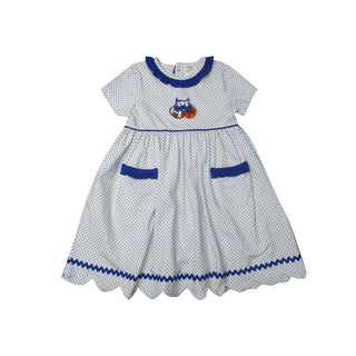 Royal Blue Polka Dot Wildcat Girls Dress-Girls Dresses-Simply Blessed Children's Boutique