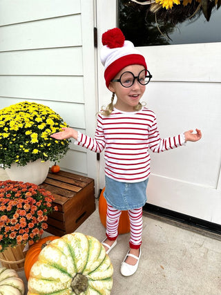 White & Red Stripe Footless Ruffle Tights - Ruffle Butts-Girls Leggings/Bottoms-Simply Blessed Children's Boutique