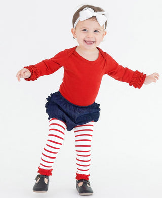 White & Red Stripe Footless Ruffle Tights - Ruffle Butts-Girls Leggings/Bottoms-Simply Blessed Children's Boutique