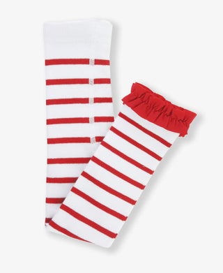 White & Red Stripe Footless Ruffle Tights - Ruffle Butts-Girls Leggings/Bottoms-Simply Blessed Children's Boutique
