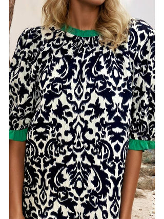Ruffled Color Block Detail Half Sleeve Blouse-Women's Tops-Simply Blessed Children's Boutique