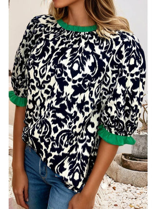 Ruffled Color Block Detail Half Sleeve Blouse-Women's Tops-Simply Blessed Children's Boutique