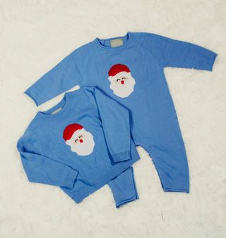 Sage and Lilly Blue Santa Holiday Sweater-boys sweaters-Simply Blessed Children's Boutique