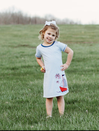 Sailboat T-Shirt Dress-Girls Dresses-Simply Blessed Children's Boutique