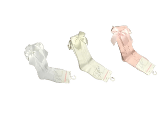 Scottish Yarn Openwork Bow Kneehigh Socks - White-Girls Socks-Simply Blessed Children's Boutique