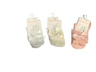 Scottish Yarn Openwork Bow Socks Natural-Girls Socks-Simply Blessed Children's Boutique