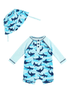 Camo Shark Rash Guard One-Piece & Hat Set