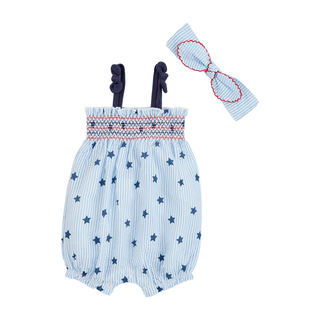 Seersucker Star Romper with Headband – Mud Pie-Infants-Simply Blessed Children's Boutique