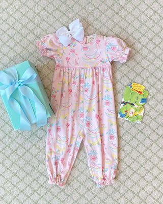 Short Sleeve Britt Romper – Golden Birthday / Pier Party Pink-Girls One-Piece-Simply Blessed Children's Boutique