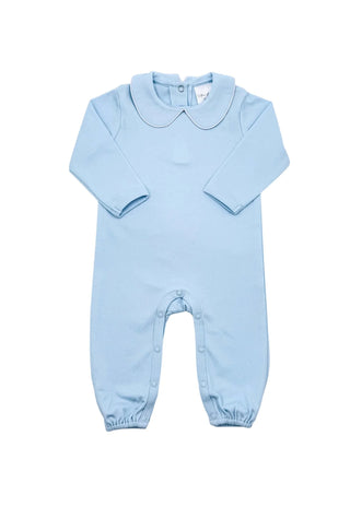Piping Collared Long - Sleeve Romper – Light Blue - Simply Blessed Children's Boutique