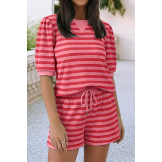 Stripe Puff Sleeve Shirt and Matching Shorts Set-Women's Outfit Sets-Simply Blessed Children's Boutique