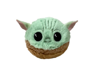 From TY, Soft green Grogu Beanie Bouncer plush ball with tan robe bottom, big black eyes, and adorable embroidered details.