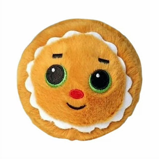 Cookie the Gingerbread: Brown gingerbread Beanie Bouncer plush ball with white icing embroidery, red cheeks, and holiday look.