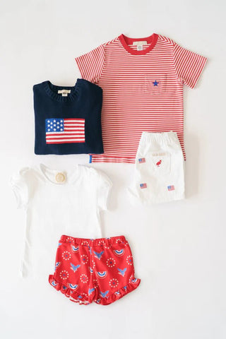 The Beaufort Bonnet Company Carter Crewneck – Richmond Red Stripe & Star-Boys Short Sleeve Shirts-Simply Blessed Children's Boutique